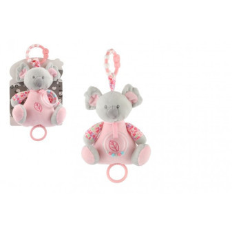 Medveď koala hrkálka plyš 19cm záves na post./mač. nat. hrací strojček ružový na karte v sáčku
