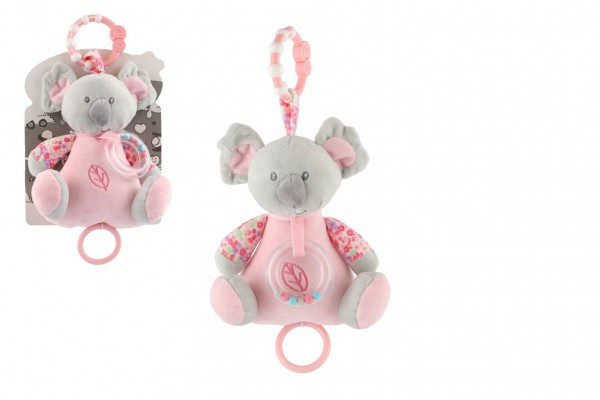 Medveď koala hrkálka plyš 19cm záves na post./mač. nat. hrací strojček ružový na karte v sáčku