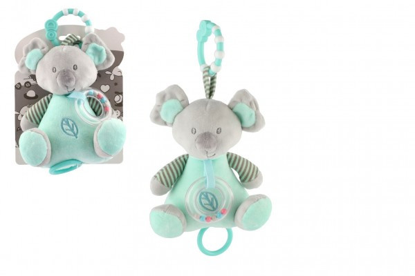 Medveď koala hrkálka plyš 19cm záves na post./mač. nat. hrací strojček zelený na karte v sáčku