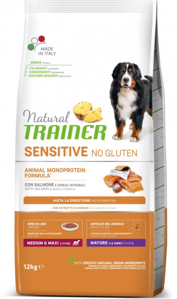 Trainer Natur Sensitive No glutén Maturity Medium/Maxi losos 12kg