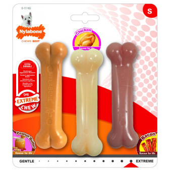 Nylabone hračka Extreme kosť príchuť slanina a burák S 3ks