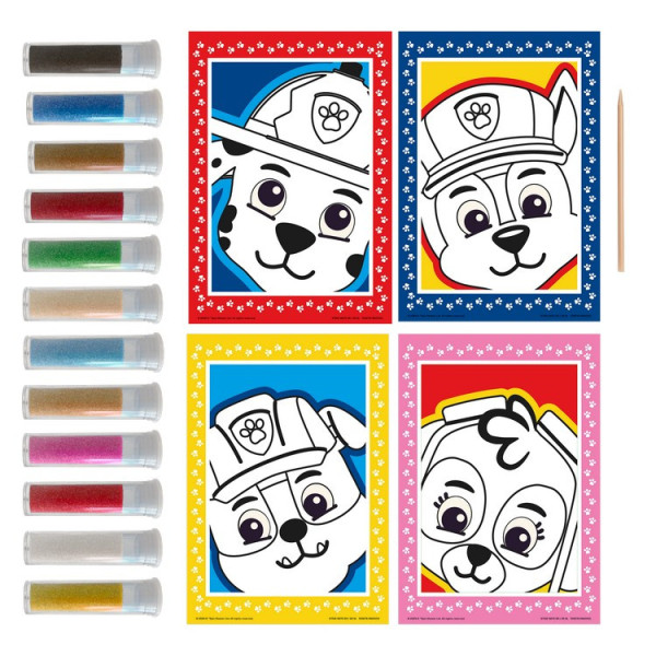 Kreatívny set pieskové maľovanie Paw Patrol 4 obrazy + 12 pieskov