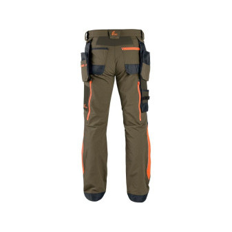 Nohavice CXS NAOS pánske, khaki-olive, HV oranžové doplnky