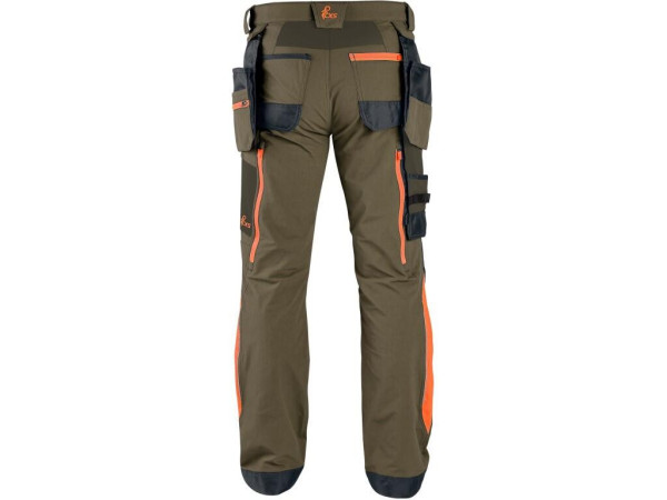 Nohavice CXS NAOS pánske, khaki-olive, HV oranžové doplnky