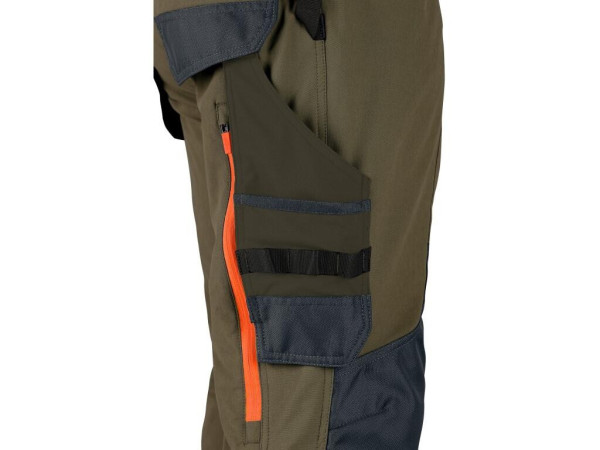 Nohavice CXS NAOS pánske, khaki-olivová, HV oranžové doplnky, vel. 60
