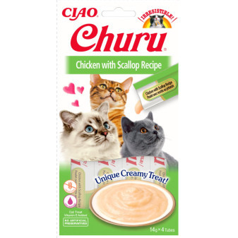 Churu cat masové pyré - kuře, hřebenatky 56g