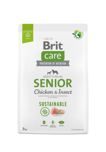Brit Care Dog Sustainable Senior - kuracie a insecty, 3kg