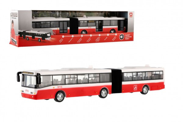 Autobus česky hovoriaci plast 36cm červený spätný chod na bat. so svetom so zvukom v krab. 40x10x7