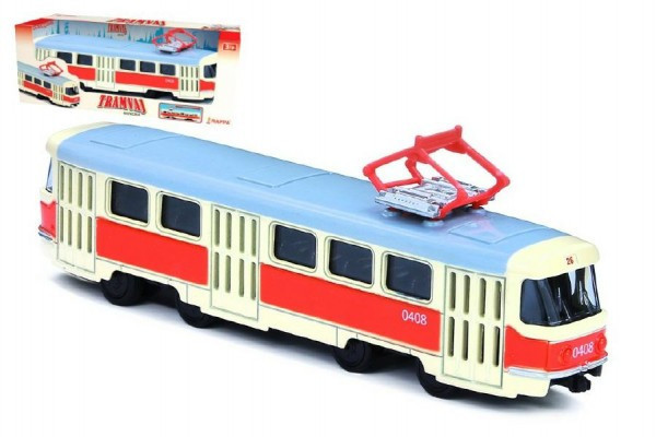 Električka Tatra T3 česká kovová 16cm retro na spätný chod v krabičke 20x8x6cm CZ design