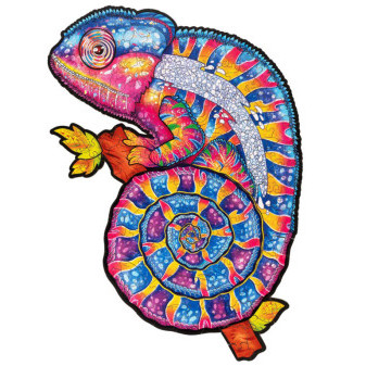 DREVENÉ FAREBNÉ PUZZLE - Hypnotický chameleón