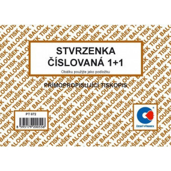 BA PT 072 Stvrzenka číslováná 1+1 A6 100 listů