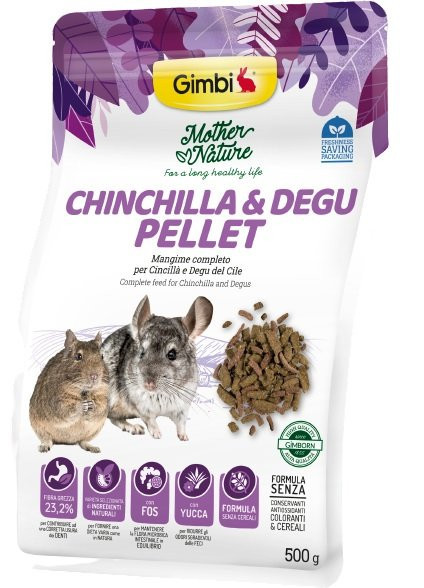 GIMBI MOTHER NATURE činčila a degu sušené pelety 500g