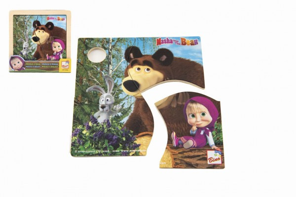 Skladačka Puzzle drevo Máša a Medveď so zajacom 4ks 15x15cm 12m+