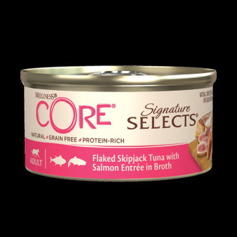 Konzerva Wellness Core Cat Selects Flaked tuniak s lososom v šťave 79g