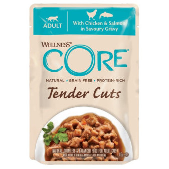 Kapsička Wellness Core Cat Tender kura a losos v omáčke 85g