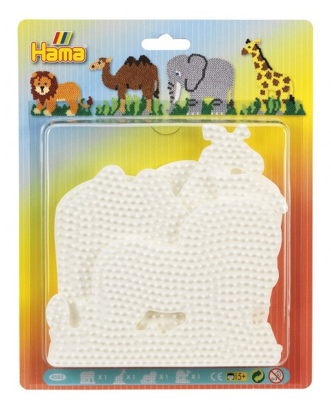 Podložka na zažehľovacie korálky Hama MIDI slon, žirafa, lev, ťava plast 4ks na karte 19x24cm