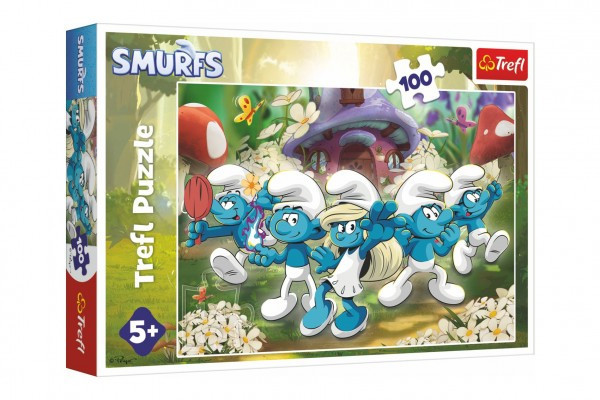 Puzzle Zoznámte sa so Šmolkami 100 dielikov 41x27,5cm v krabici 28,5x19x4cm
