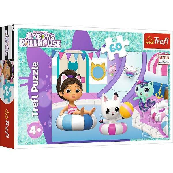 Puzzle Gabby pri bazéne/Gabby´s Dollhouse 33x22cm 60 dielikov v krabici 21x14x4cm