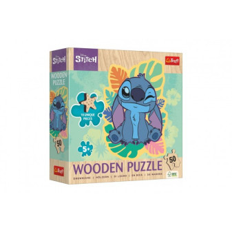 Puzzle drevené nepravidelné tvary Lilo a Stitch 50 dielikov 19,8 x25, 8cm v krabici 20x20x6cm