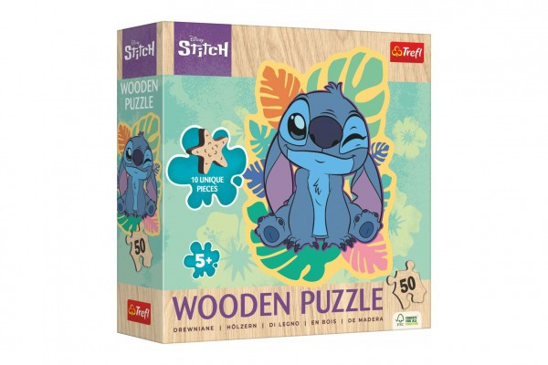 Puzzle drevené nepravidelné tvary Lilo a Stitch 50 dielikov 19,8 x25, 8cm v krabici 20x20x6cm