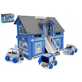 Play House - Policejní stanice plast + 3ks auta + 1ks helikoptéra v krabici 59x39x15cm