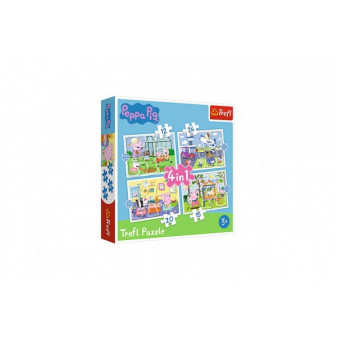 Puzzle 4v1 Peppa Pig / Prasiatko Pepa Spomienka na prázdniny v krabici 28x28x6cm