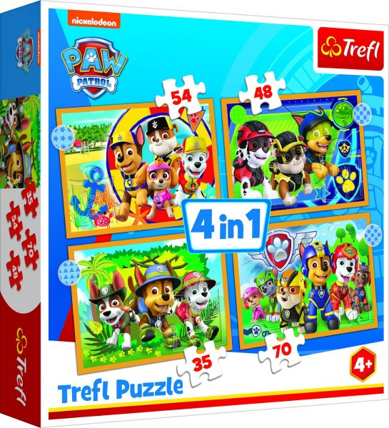 Puzzle 4v1 Prázdniny Tlapková Patrola / Paw Patrol 28,5 x20, 5cm v krabici 28x28x6cm