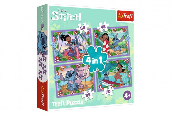 Puzzle 4v1 Bláznivý deň Lilo&Stitch v krabici 28x28x6cm