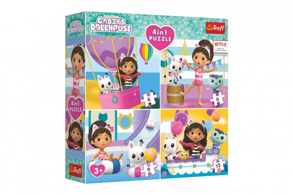 Puzzle 4v1 Gabby's Dollhouse 18,5 x16cm v krabici 20x20x5cm