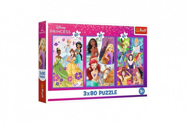 Puzzle 3x80 Princezné Disney - Princezniny priatelia 18x27, 5cm v krabici 29x19x4cm