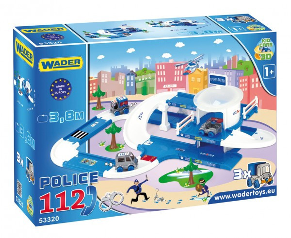 Garáž+dráha Kid Cars 3D Polícia plast 3,8m v krabici 59x40x15cm 12m+ Wader