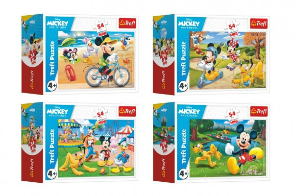 Minipuzzle 54 dielikov Mickey Mouse Disney/ Deň s priateľmi 4 druhy v krabičke 9x6,5x4cm
