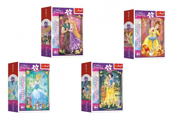 Minipuzzle Krásne princezné/Disney Princess 54dielikov 4 druhy v krabičke 6x9x4cm 40ks v boxe