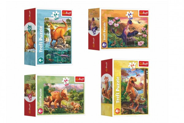 Minipuzzle 54 dielikov Dinosaury 4 druhy v krabičke 9x6,5x4cm