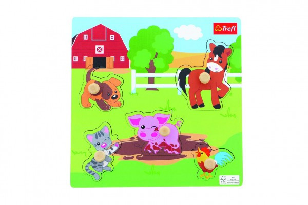 Vkladačka/Puzzle doskové drevené zvieratká farma 22x22cm vo fólii 18m+