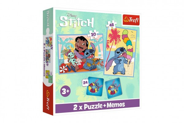 Puzzle 2v1 + pexeso Šťastný deň Lilo&Stitche 27,5 x20, 5cm v krabici 28x28x6cm