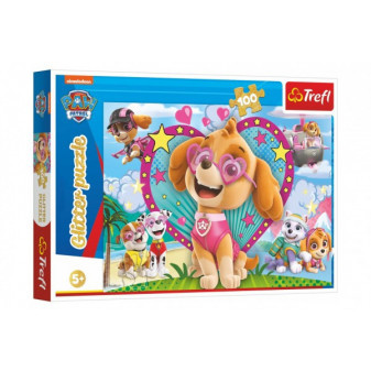 Puzzle Paw Patrol/Tlapková patrola trblietavé 100 dielikov 48x34cm v krabici 33x23x4cm