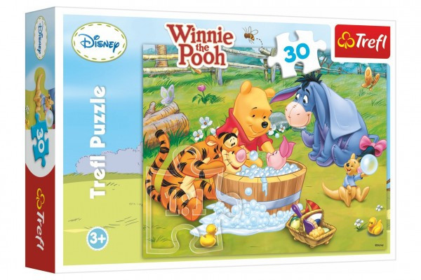 Puzzle Medvedík Pú Prasiatko sa kúpe 27x20cm 30 dielikov v krabici 21x14x4cm