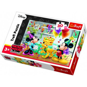 Puzzle Mickey a Minnie oslavujú narodeniny Disney 27x20cm 30 dielikov v krabičke 21x14x4cm