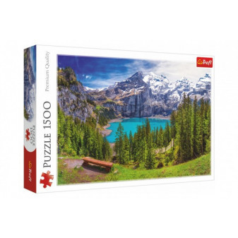 Puzzle Jazero Oeschinen Alpy, Švajčiarsko 1500 dielikov 85x58cm v krabici 40x26x6cm