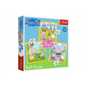 Puzzle 3v1 Prasiatko Peppa/ Peppa Pig Šťastný deň prasiatka v krabici 28x28x6cm