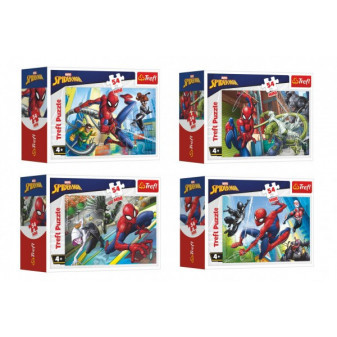 Minipuzzle 54 dielikov Spidermanov čas 4 druhy v krabičke 9x6,5x4cm