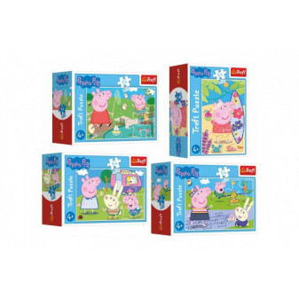 Minipuzzle 54 dielikov Šťastný deň Prasiatka Peppy/Peppa Pig 4 druhy v krabičke 9x6,5x3,5cm 40ks vb