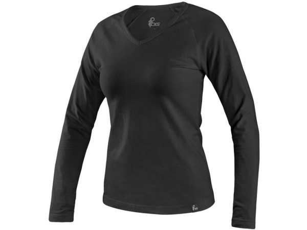 Tričko CXS MARY, dámske, výstrih do V, dlhý rukáv, čierna, vel. 3XL
