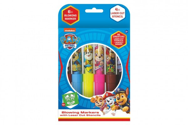 Fixy fúkacie 6ks so šablónami Paw Patrol/Tlapková patrola v krabičke 12x19cm