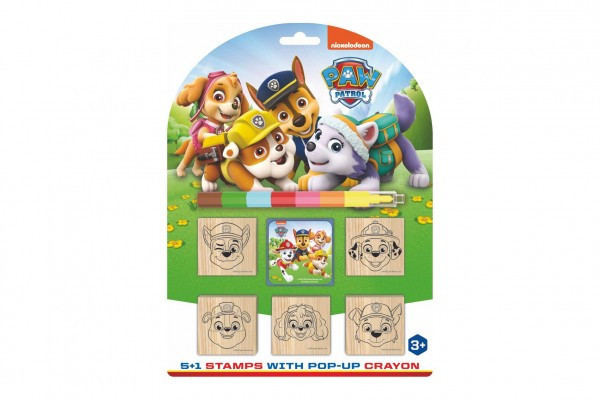 Pečiatky 5+1 s poduškou drevená 5x5cm s voskovkou Tlapková patrola/Paw Patrol na karte