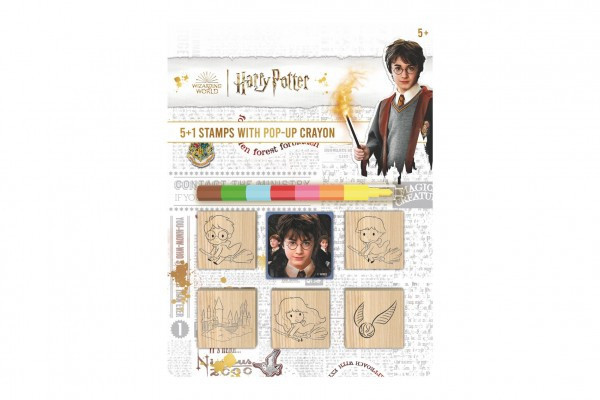 Pečiatky 5+1 s poduškou drevená 5x5cm s voskovkou Harry Potter na karte