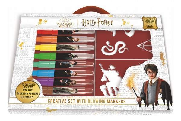 Kreatívna sada fixy fúkacie 10ks so šablónami Harry Potter v krabici 38x28cm