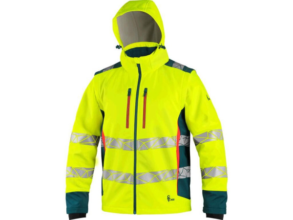 Bunda CXS BEDFORD, výstražná, pánska, softshell, žlto-petrolová, veľ. L
