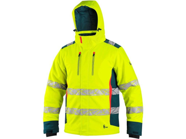Bunda CXS BEDFORD WINTER, výstražná, zimná, pánska, softshell, žlto-petrolová, vel. XL